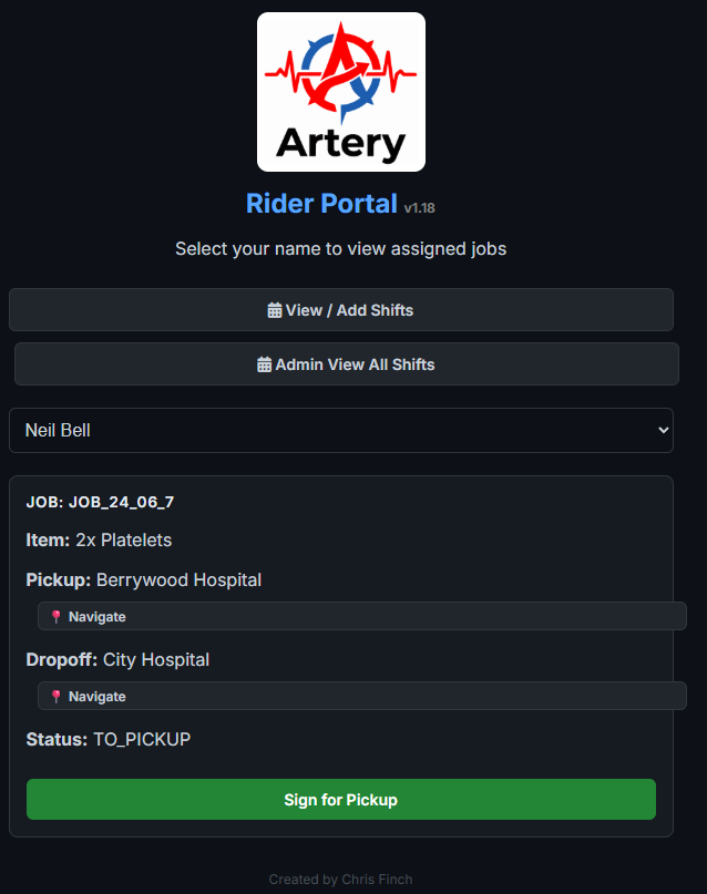 Rider portal job view